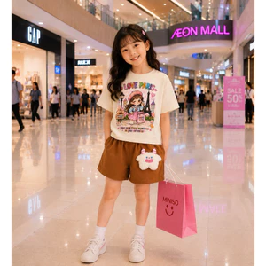 Bộ quần Short style Hàn Quốc kèm thú cài cho bé gái 30-46kg( tặng 10 khẩu trang