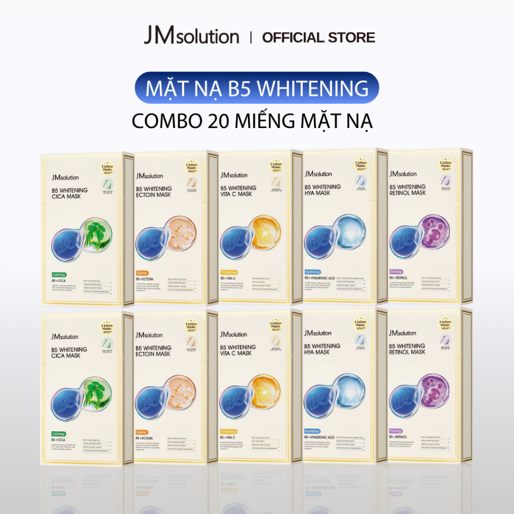 Combo 20 Miếng Mặt Nạ B5 Whitening Mask Chính Hãng - 5 Phiên Bản Cho Da (25g x 20)