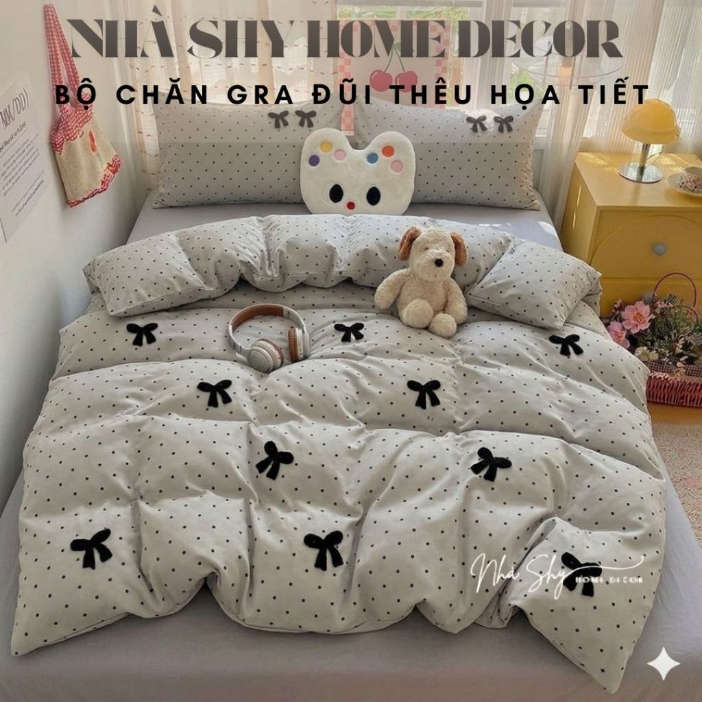Bộ Chăn Gra Gối Đũi Thêu Nổi Hoạ Tiết Animals 3D Cao Cấp - Bộ Vỏ Chăn 4 Món - Nhà Shy Home Decor