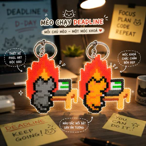 Móc Khoá Nhựa Mèo Chạy DeadLine(hạt nhựa ủi,HandMade)