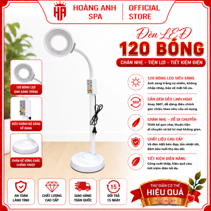 Đèn LED Lúp 120 Bóng Đế Nhẹ - Đế Nặng Soi Phun Xăm Nặn Mụn Spa - Thẩm Mỹ Viện
