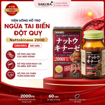 [ Chính hãng 100%] Viên uống hỗ trợ ngừa tai biến đột quỵ Nattokinase 2000 Orihiro 60 viên chính hãng Nhật Bản