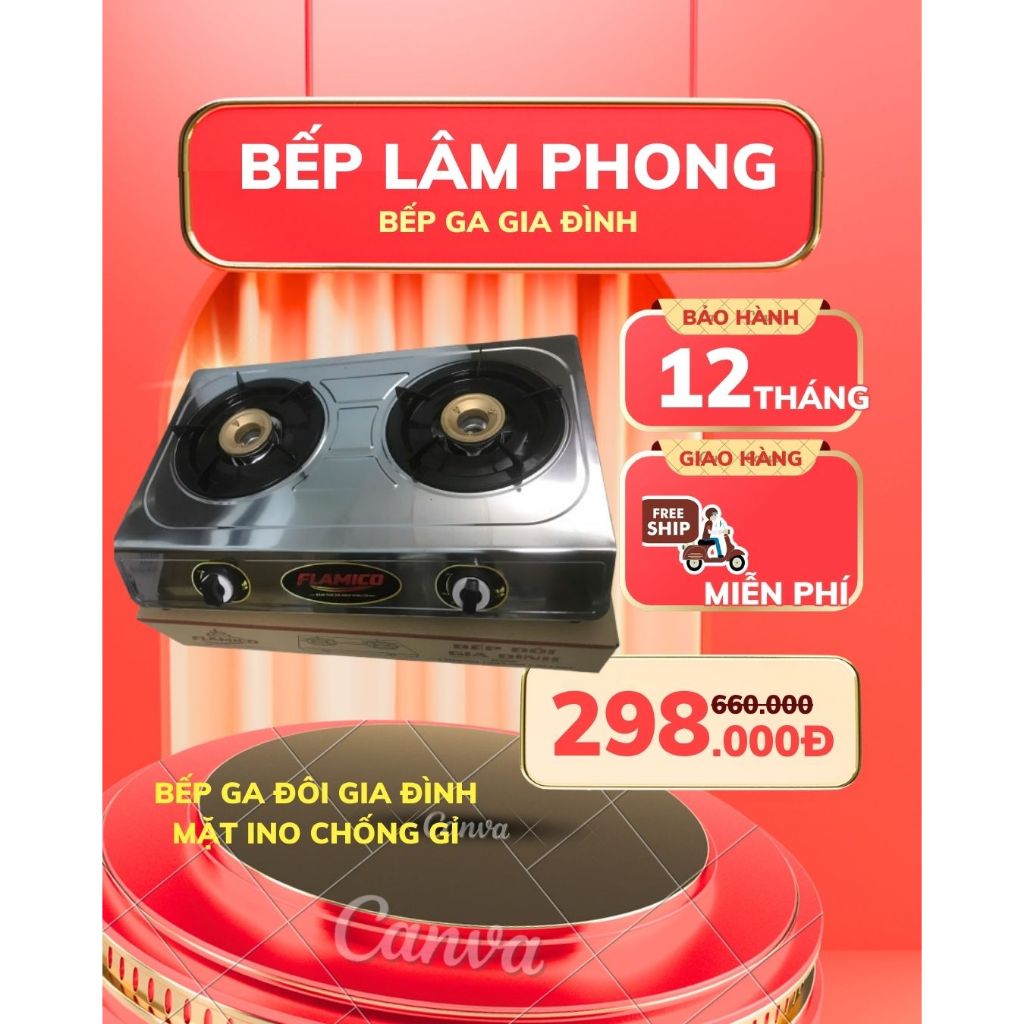 BẾP GAS ĐÔI MẶT INOX LNP -CHÉN NHÔM