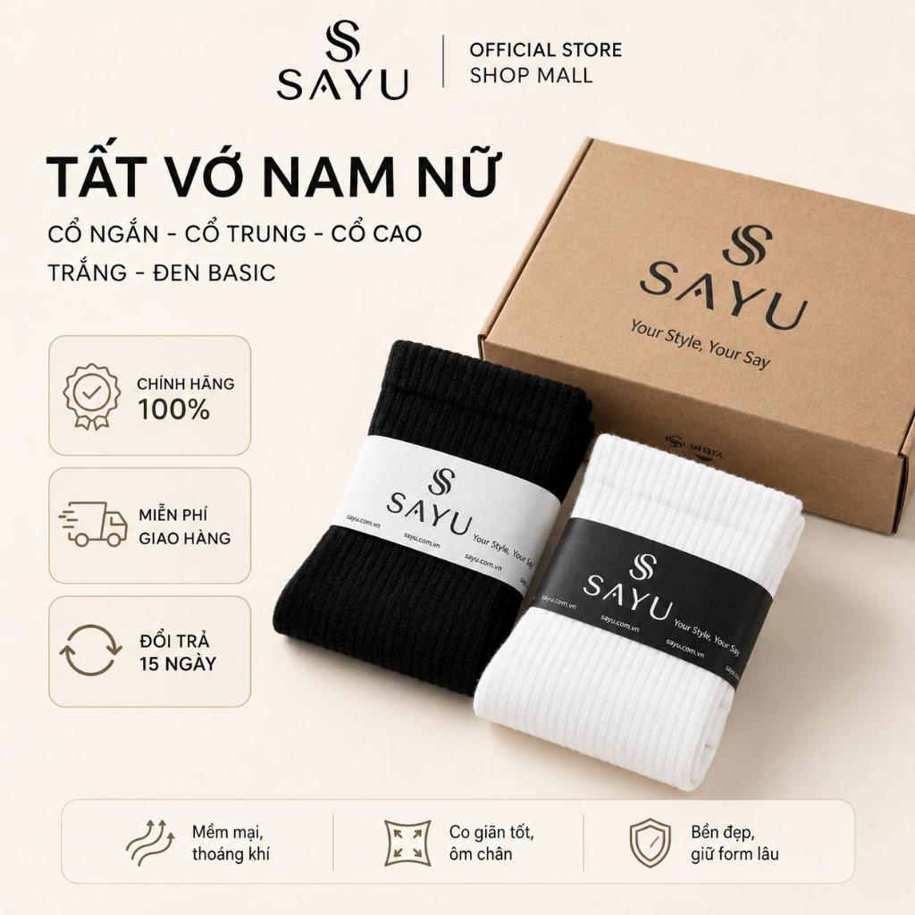 Tất Vớ Nam Nữ SAYU Cổ Cao Cổ Trung Cổ Ngắn Kháng Khuẩn Khử Mùi Thoáng Khí Kèm Hộp Kraft Sang Trọng