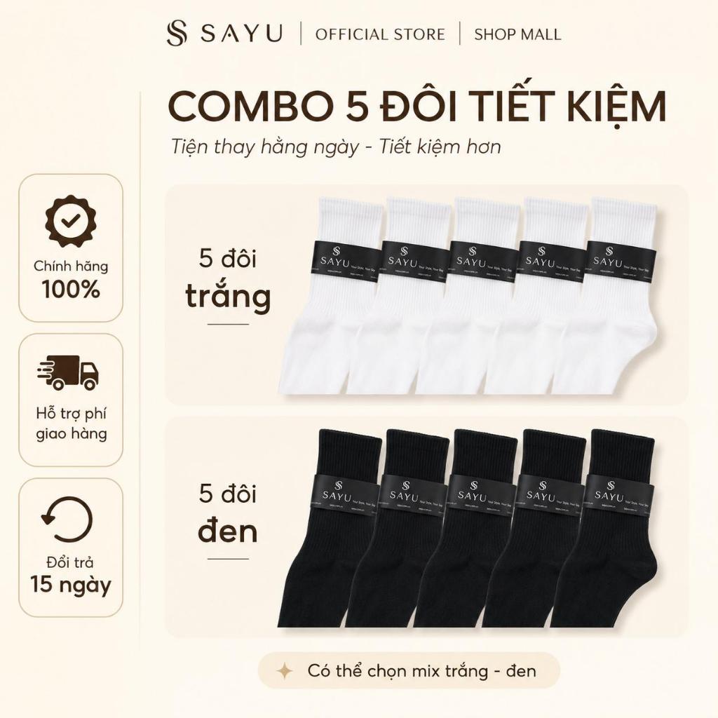 Combo 5 Đôi Tất Vớ Nam Nữ Cổ Cao Poly Spandex Kháng Khuẩn Khử Mùi Cao Cấp Hộp Kraft SAYU