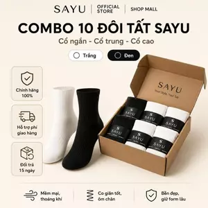 Combo 10 Đôi Tất Vớ Unisex Nam Nữ Cổ Ngắn Cổ Trung Cổ Cao Trơn Đen Trắng Thấm Hút Khử Mùi SAYU