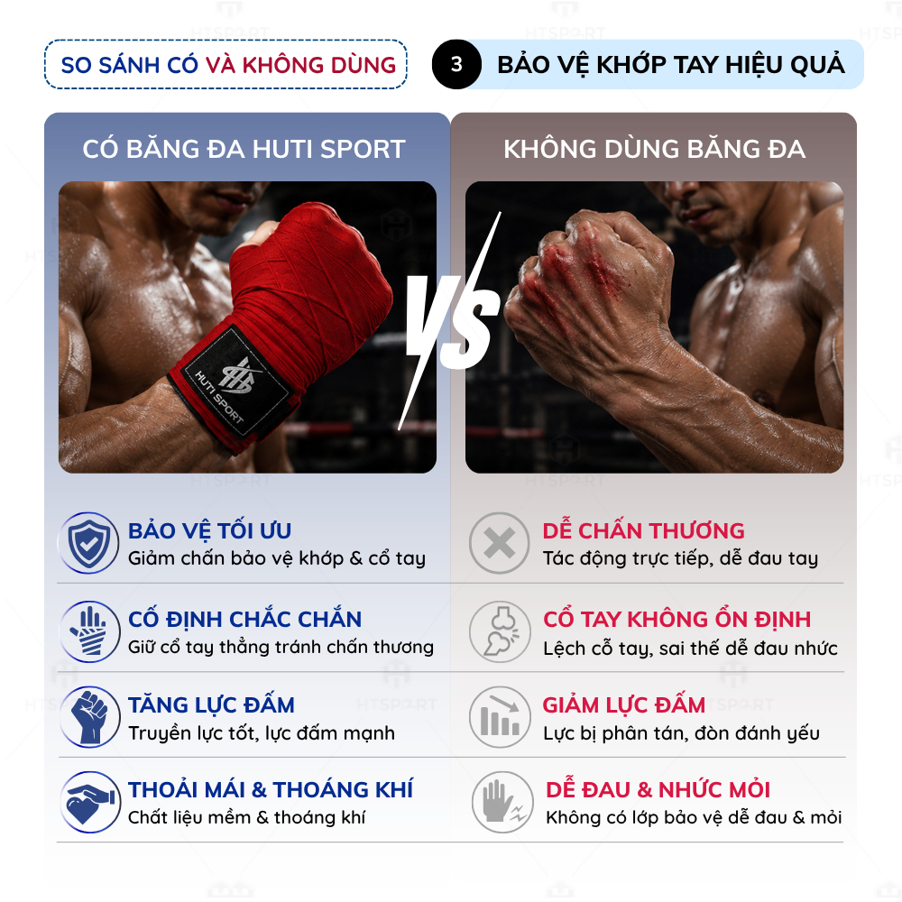 Băng Đa Boxing Quấn Tay HUTI SPORT, Đai Quấn Bảo Vệ Tập Luyện Muay Thái Đấm Bốc Võ Thuật Nam Nữ Trẻ Em