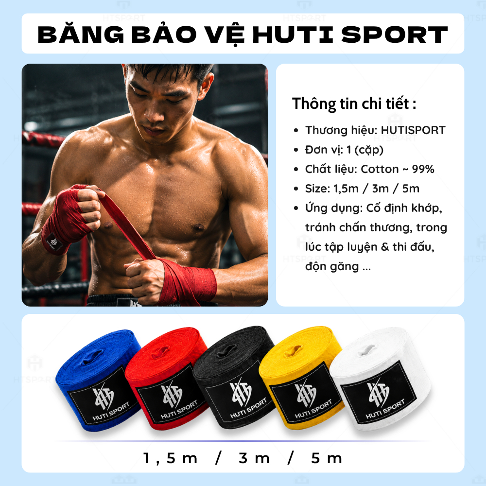 Băng Đa Boxing Quấn Tay HUTI SPORT, Đai Quấn Bảo Vệ Tập Luyện Muay Thái Đấm Bốc Võ Thuật Nam Nữ Trẻ Em