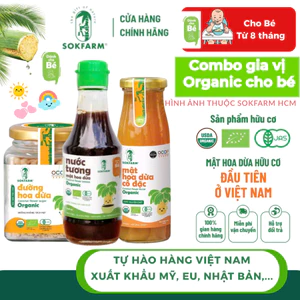 Combo Nước Tương, Đường, Mật Hoa Dừa hữu cơ Sokfarm, chứng nhận Organic USDA, EU, JAS