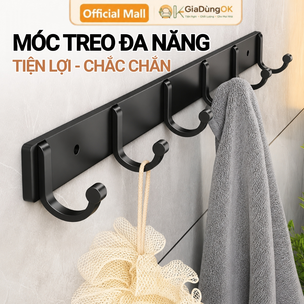 Móc treo đa năng siêu chắc, gắn tường sau cửa, thép carbon chịu lực, không khoan, kèm keo ốc