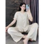 Đồ Bộ Nữ Mặc Nhà Vải Lụa Latin Quần Dài Áo Cộc Tay Phối Bèo Cổ Ren Sang Trọng Pijama CD03