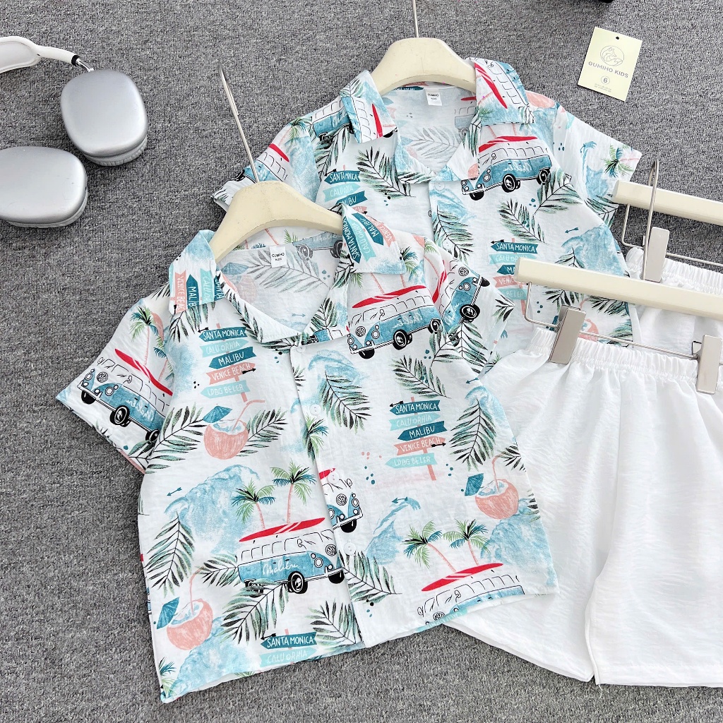 [HÀNG ĐẸP] Bộ Đi Biển Cho Bé Trai Bé Gái Gumiho Kids, Set Đũi 🏝️ Họa Tiết Hawaii Siêu Chất Cho Bé 1-6 Tuổi