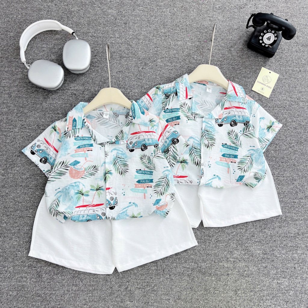 [HÀNG ĐẸP] Bộ Đi Biển Cho Bé Trai Bé Gái Gumiho Kids, Set Đũi 🏝️ Họa Tiết Hawaii Siêu Chất Cho Bé 1-6 Tuổi