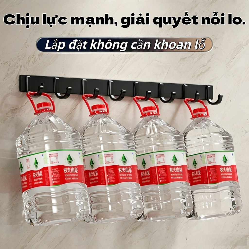 Móc treo đa năng siêu chắc, gắn tường sau cửa, thép carbon chịu lực, không khoan, kèm keo ốc