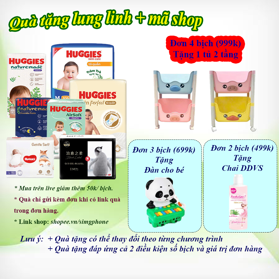 (Nature made- Tặng quà)Tã Bỉm Huggies Nature Made cao cấp quần/dán đủ size NB60/S82/M64/L54/XL44