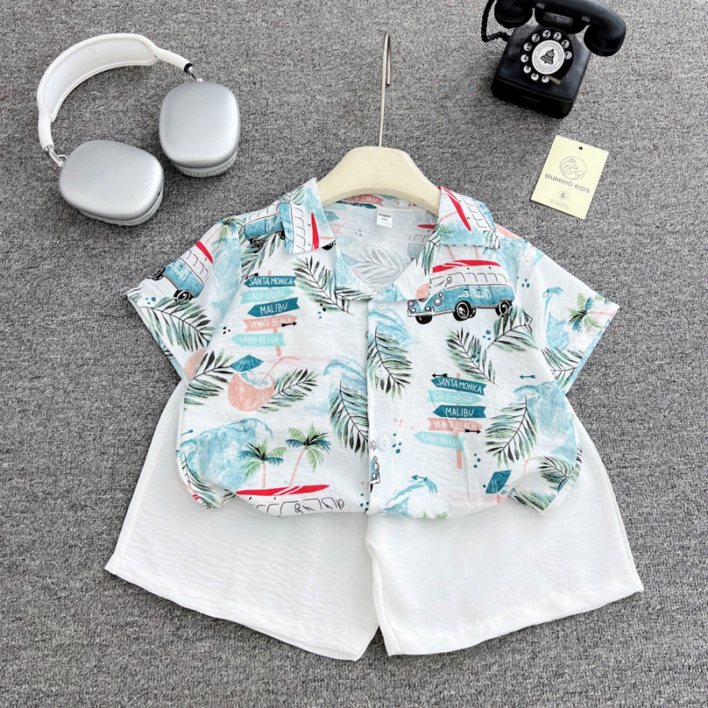 [HÀNG ĐẸP] Bộ Đi Biển Cho Bé Trai Bé Gái Gumiho Kids, Set Đũi 🏝️ Họa Tiết Hawaii Siêu Chất Cho Bé 1-6 Tuổi