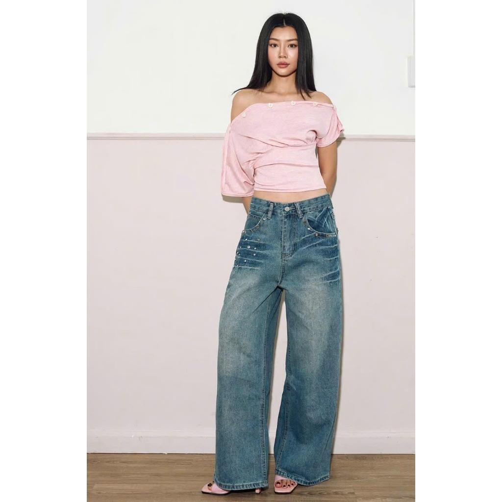 Áo Trễ Vai Cộc Tay Croptop Cúc Nổi Layer Nhiều Kiểu BUTTON TOP Ôm Eo Màu Trơn Basic Co Giãn SAN Clothings - P03