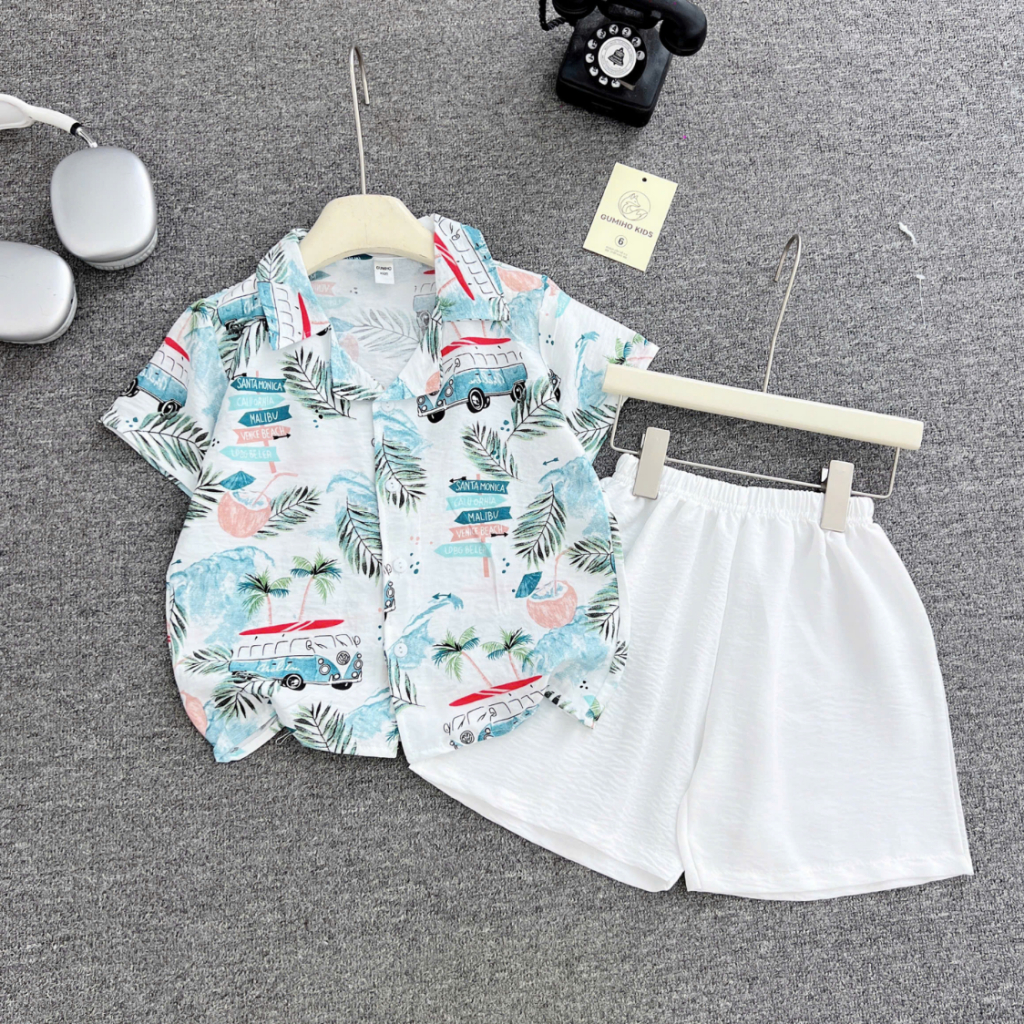 [HÀNG ĐẸP] Bộ Đi Biển Cho Bé Trai Bé Gái Gumiho Kids, Set Đũi 🏝️ Họa Tiết Hawaii Siêu Chất Cho Bé 1-6 Tuổi