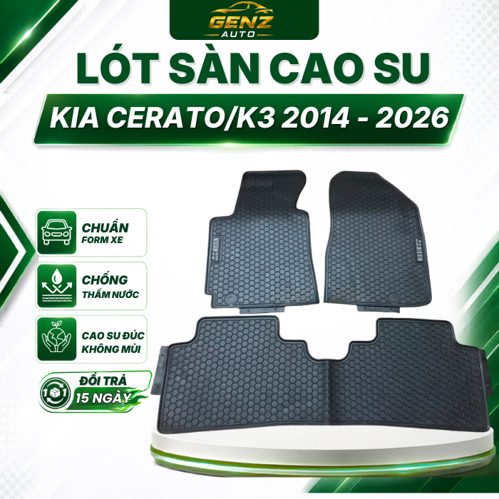 THẢM LÓT SÀN CAO SU xe Kia Cerato/K3 2014 - 2025 - Cao su đúc không mùi, mẫu tổ ong NISSIN dễ dàng lau rửa