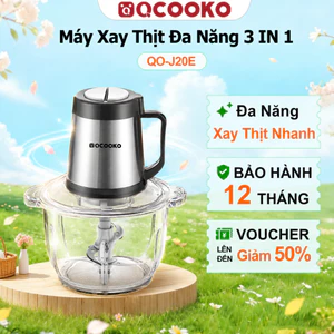 Máy Xay Thịt Đa Năng QCOOKO 2L Máy Xay Đa Năng 4 Lưỡi Dao Cối Thủy Tinh Bền 300W Xay Nhanh Mạnh Mẽ