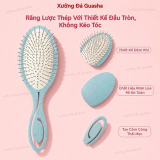 Lược Chải Tóc Gỡ Rối Bản Cao Cấp Tay Cầm Công Thái Học Chất Liệu Rơm Lúa Mì Không Hại Da - Lược Gỡ Rối Đệm Khí Đầu Tròn