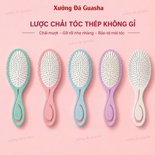 Lược Chải Tóc Gỡ Rối Bản Cao Cấp Tay Cầm Công Thái Học Chất Liệu Rơm Lúa Mì Không Hại Da - Lược Gỡ Rối Đệm Khí Đầu Tròn