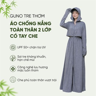 Áo Chống Nắng GUNO Bản Che Tay Dáng Dài Toàn Thân Nữ Tre Thơm 2 Lớp Chống Tia UV Mũ Rộng Vành 26AG63