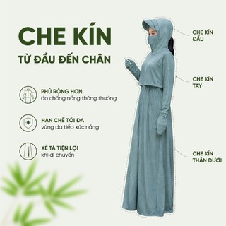 Áo Chống Nắng GUNO Bản Che Tay Dáng Dài Toàn Thân Nữ Tre Thơm 2 Lớp Chống Tia UV Mũ Rộng Vành 26AG63