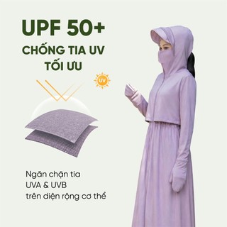 Áo Chống Nắng GUNO Bản Che Tay Dáng Dài Toàn Thân Nữ Tre Thơm 2 Lớp Chống Tia UV Mũ Rộng Vành 26AG63