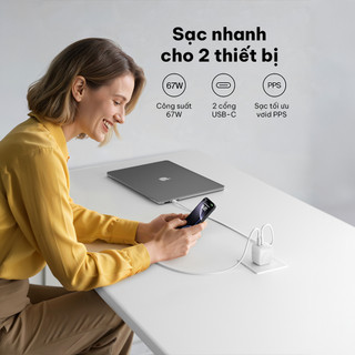 [SVIP] Củ sạc GaN Belkin BOOST CHARGE 67W chuẩn USB-C 3.1 với 2 cổng USB-C dành cho Macbook, iPad, iPhone Bảo hành 2 năm