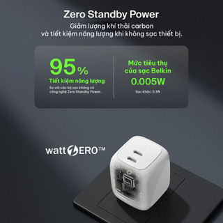 [SVIP] Củ sạc GaN Belkin BOOST CHARGE 67W chuẩn USB-C 3.1 với 2 cổng USB-C dành cho Macbook, iPad, iPhone Bảo hành 2 năm