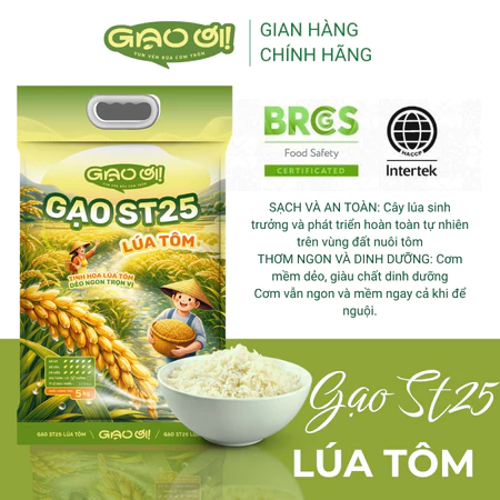 Gạo ST25 Lúa Tôm - Túi 5kg - Thương hiệu Gạo Ơi