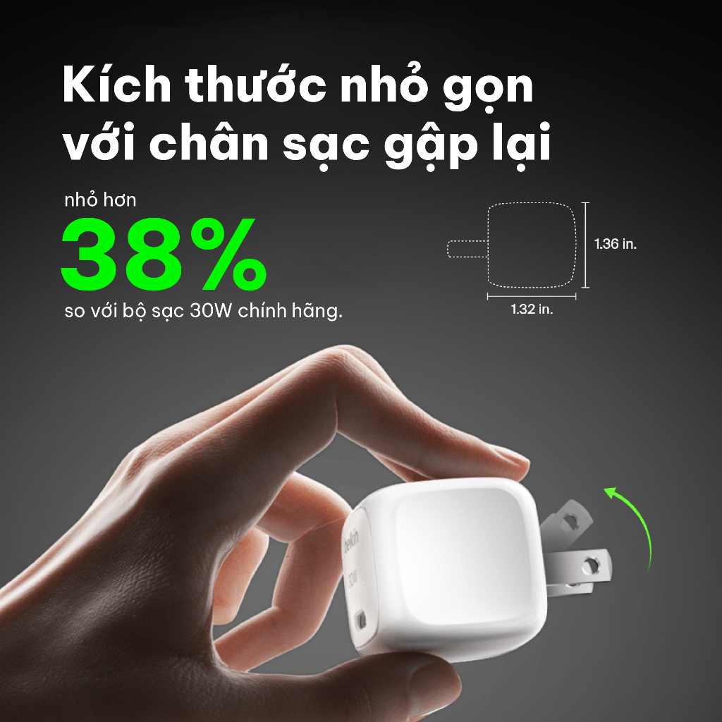 Củ sạc nhanh Belkin 30W USB-C chuẩn PD PPS nhỏ gọn 1 cổng cho iPhone 15 iPad Air chính hãng BH 2 năm | BigBuy360 - bigbuy360.vn