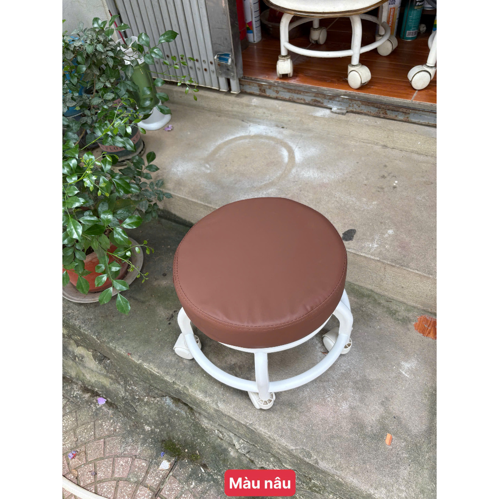 Ghế bệt làm nail ngồi 5 bánh xe di chuyển đa năng xoay 360 độ, Ghế tròn khung nhựa đệm ghế da PU êm ái chống thấm nước