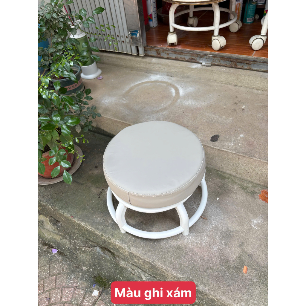 Ghế bệt làm nail ngồi 5 bánh xe di chuyển đa năng xoay 360 độ, Ghế tròn khung nhựa đệm ghế da PU êm ái chống thấm nước