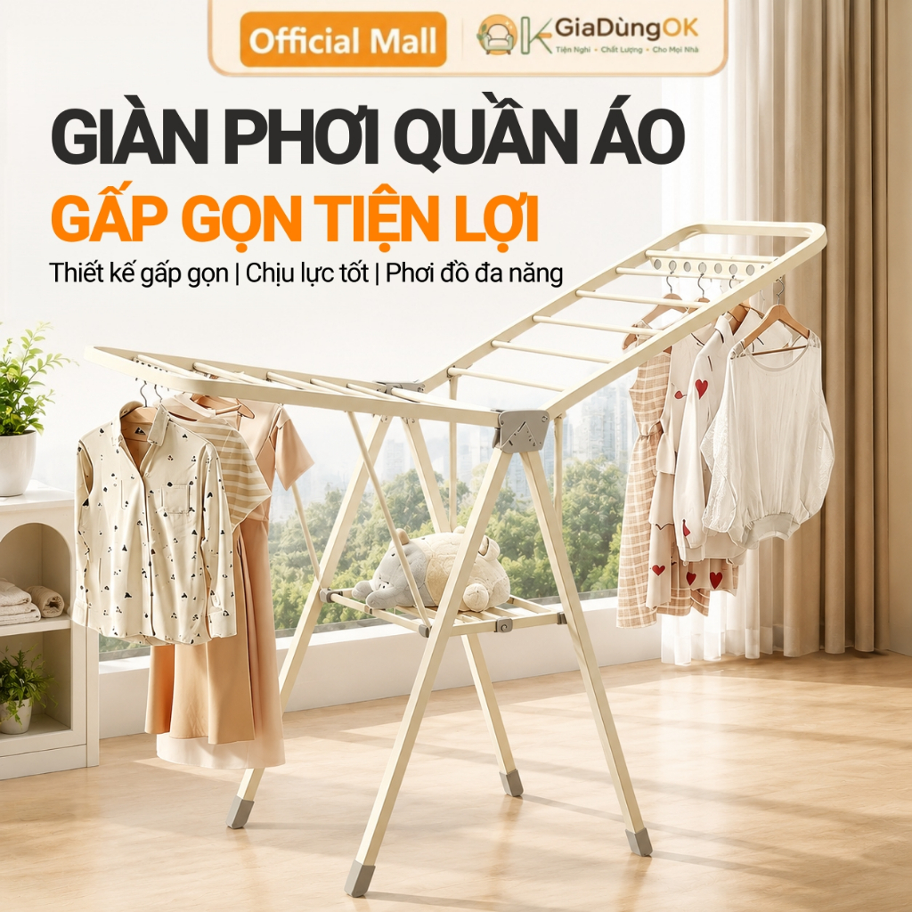 Gian phơi đa năng gập gọn – Thép carbon chịu lực đến 10kg – Phơi được chăn, màn, áo khoác, khăn tắm