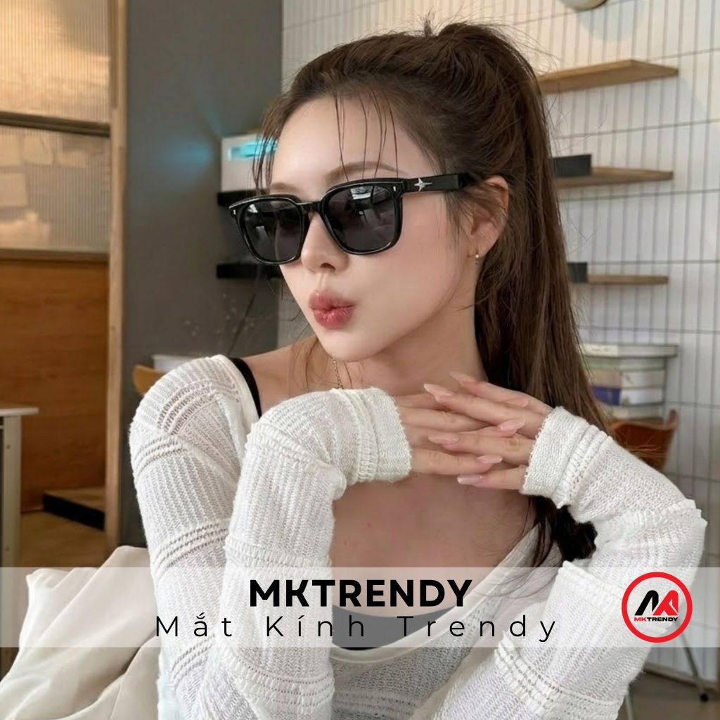 [Live x MKTRENDY] Kính râm gọng vuông chống tia UV R9 thời trang nam nữ họa tiết ngôi sao nổi phong cách Hàn Quốc