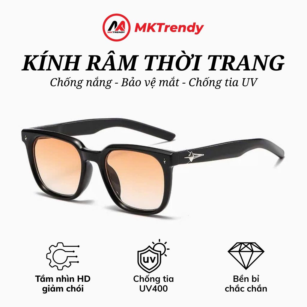 [Live x MKTRENDY] Kính râm gọng vuông chống tia UV R9 thời trang nam nữ họa tiết ngôi sao nổi phong cách Hàn Quốc