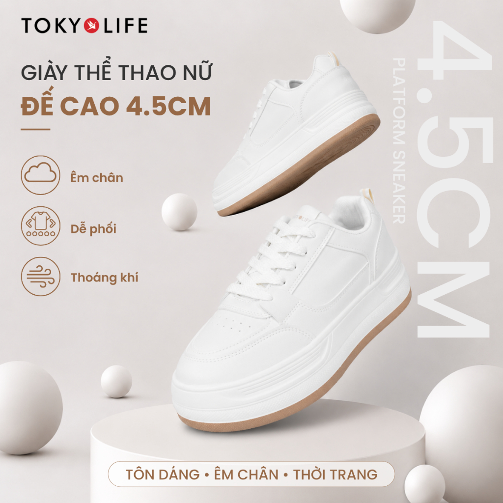 Giày thể thao nữ TOKYOLIFE êm chân thoáng khí đế cao 4.5cm dễ phối cho mọi dịp 40004373/40005443