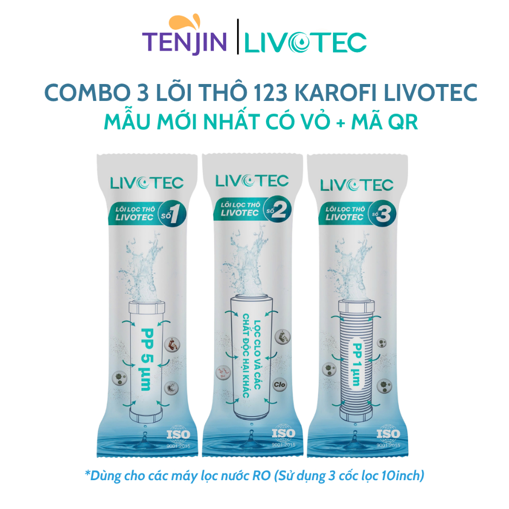 Combo 6 Lõi Lọc Karofi Gồm Lõi 123 Livotec + Màng RO 50GPD + Lõi Chức Năng Livotec T33-GAC và Nano Silver