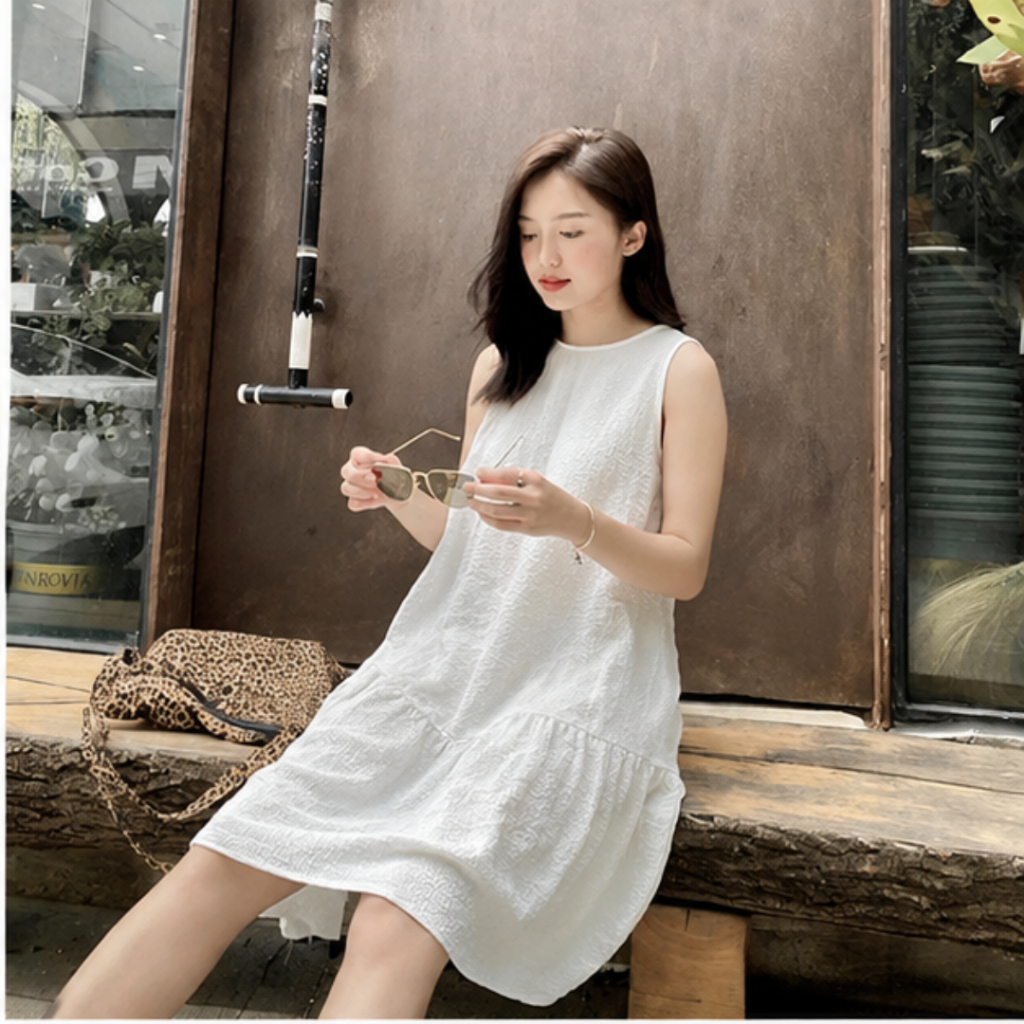 Váy đuôi cá dáng babydoll GOROGI, đầm suông dáng rộng chất xốp thoáng co giãn nhẹ