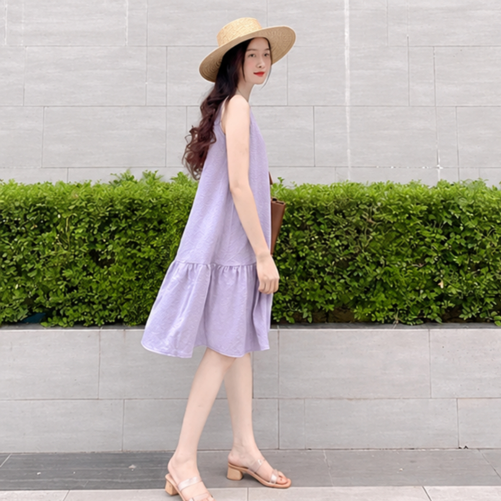 Váy đuôi cá dáng babydoll GOROGI, đầm suông dáng rộng chất xốp thoáng co giãn nhẹ