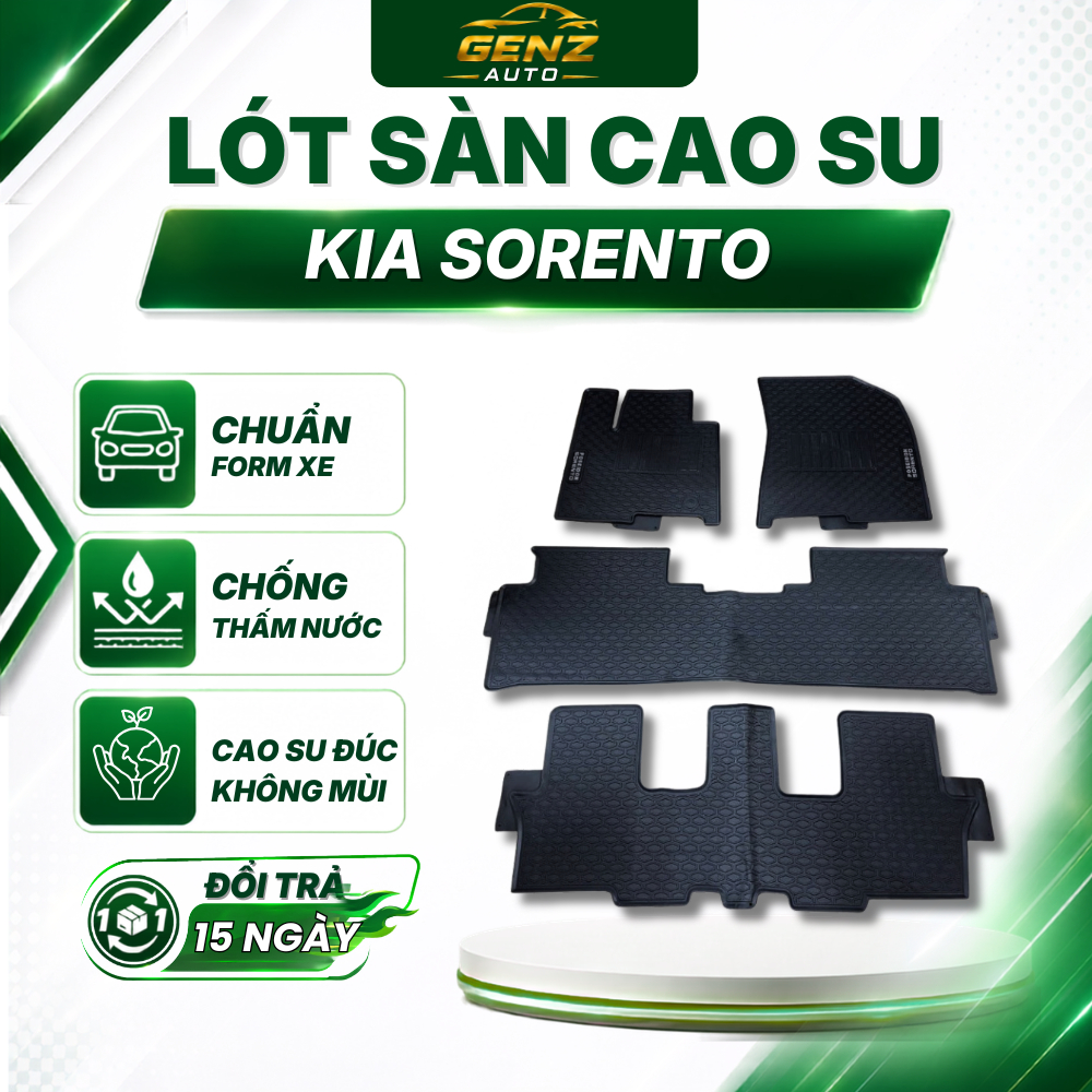 Thảm Lót Sàn Cao Su Cho Xe Kia Sorento 2024-2025 - hàng không mùi , cao su đúc, vừa form xe, dễ vệ sinh-3 hàng NISSIN
