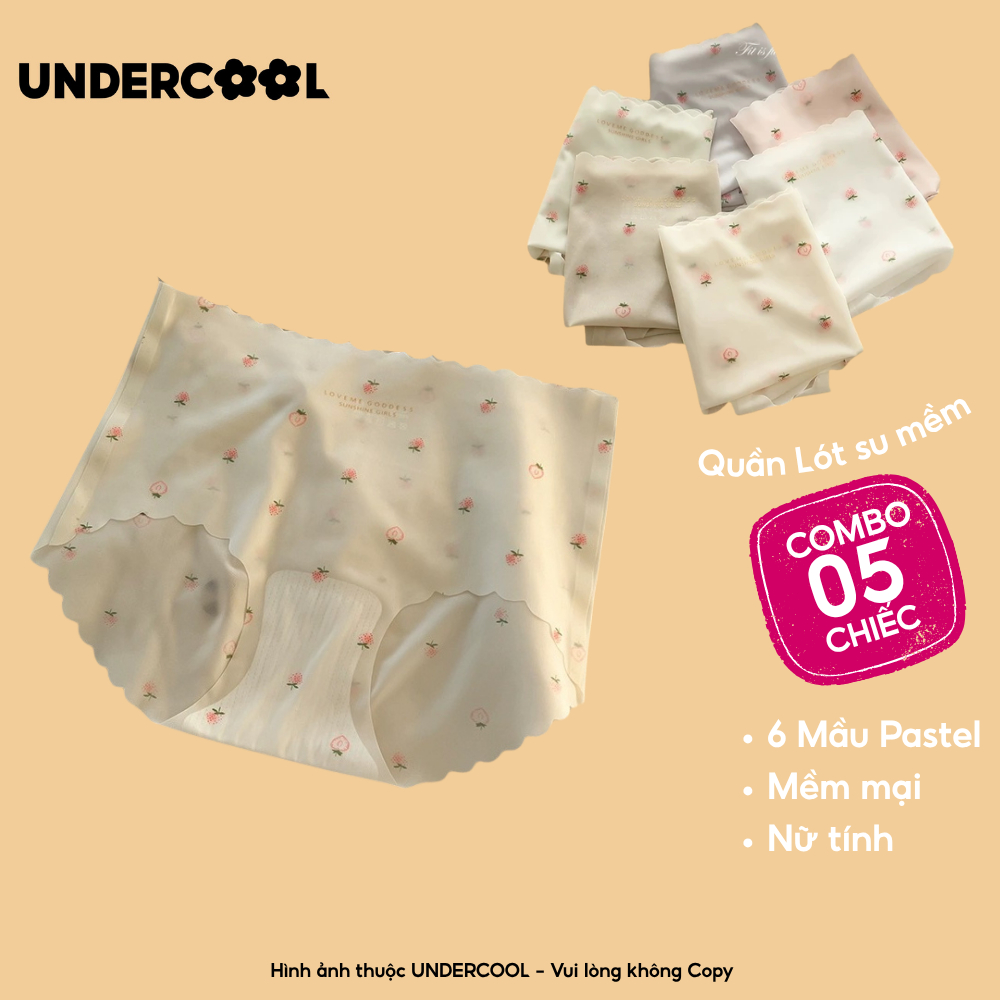 Combo 5 Quần Lót Nữ Su Mát Cạp Cao UNDERCOOL Hoạ Tiết Quả Dâu Viền Sóng Nhiều Màu Pastel QL17-CB5