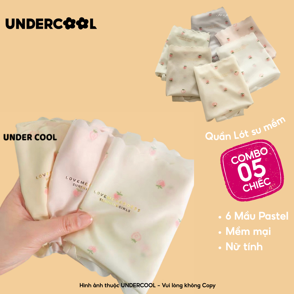 Combo 5 Quần Lót Nữ Su Mát Cạp Cao UNDERCOOL Hoạ Tiết Quả Dâu Viền Sóng Nhiều Màu Pastel QL17-CB5