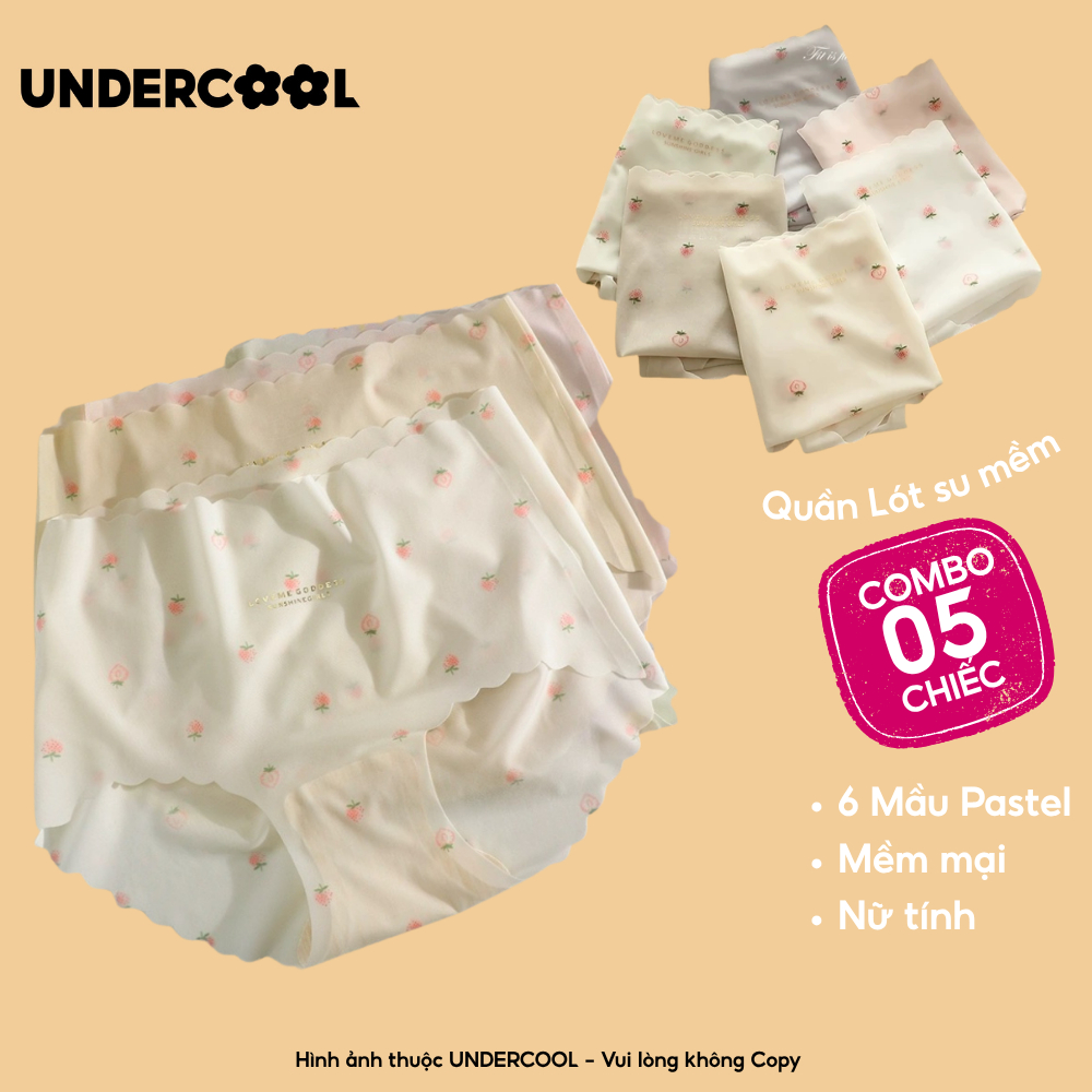 Combo 5 Quần Lót Nữ Su Mát Cạp Cao UNDERCOOL Hoạ Tiết Quả Dâu Viền Sóng Nhiều Màu Pastel QL17-CB5
