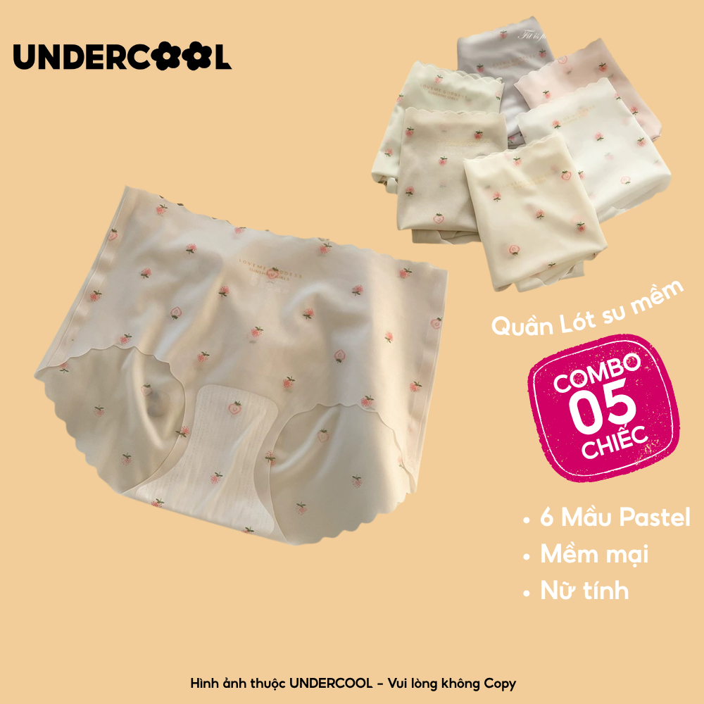 Combo 5 Quần Lót Nữ Su Mát Cạp Cao UNDERCOOL Hoạ Tiết Quả Dâu Viền Sóng Nhiều Màu Pastel QL17-CB5