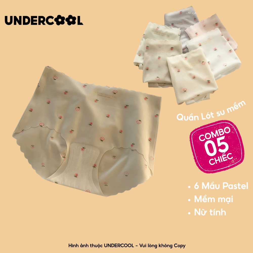 Combo 5 Quần Lót Nữ Su Mát Cạp Cao UNDERCOOL Hoạ Tiết Quả Dâu Viền Sóng Nhiều Màu Pastel QL17-CB5