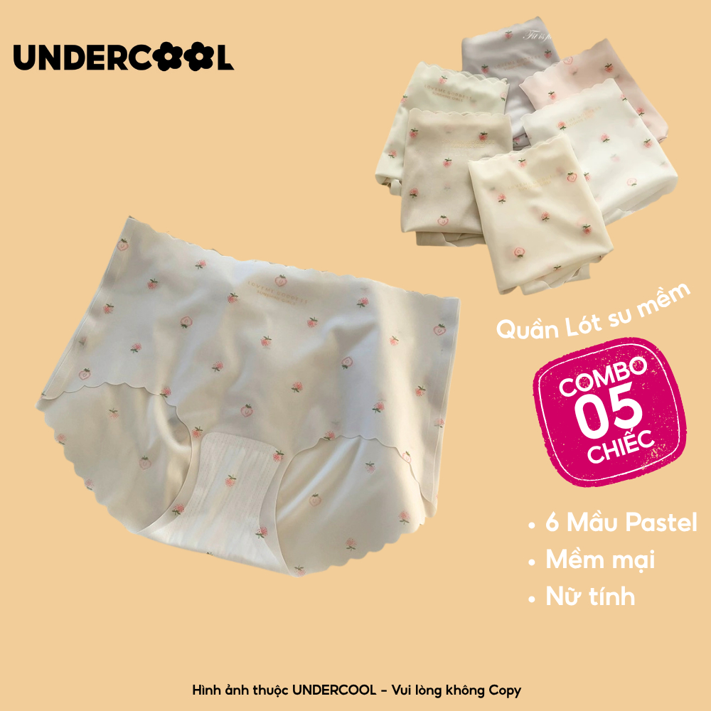 Combo 5 Quần Lót Nữ Su Mát Cạp Cao UNDERCOOL Hoạ Tiết Quả Dâu Viền Sóng Nhiều Màu Pastel QL17-CB5