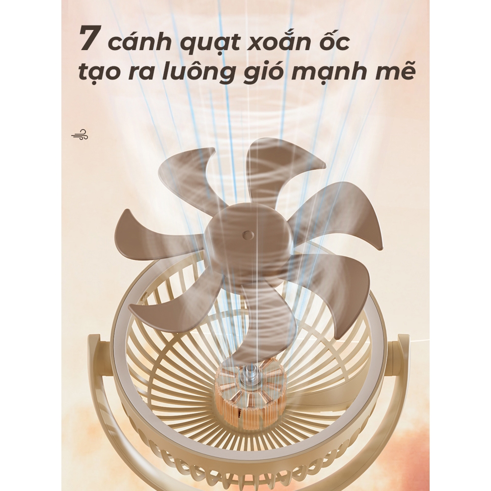 【 TỰ ĐỘNG XOAY 】Quạt Tích Điện, Quạt Kẹp 5 Chế Độ Gió, Có Đèn Ngủ, Hẹn Giờ, Không Gây Tiếng Ồn NKC52